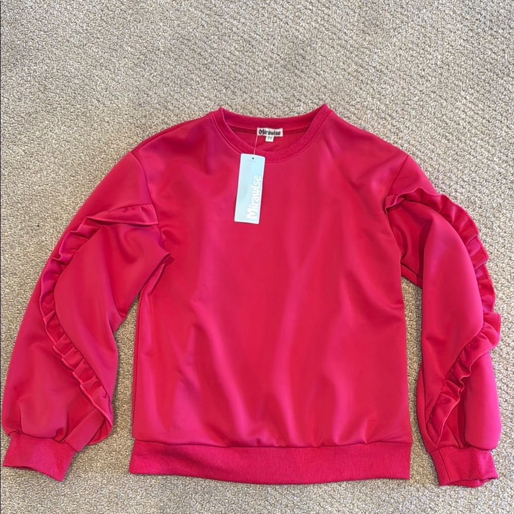 Girls Pink Ruffle Sleeve Top NWT